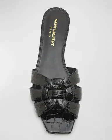 Saint Laurent Tribute Croco Flat Slide Sandals | Thumbnail 4 Saint Laurent Tribute Croco Flat Slide Sandals | Thumbnail 4