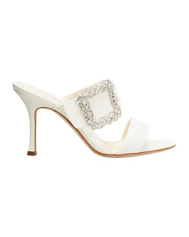 Manolo Blahnik Gable Silk Crystal Buckle Slide Sandals
