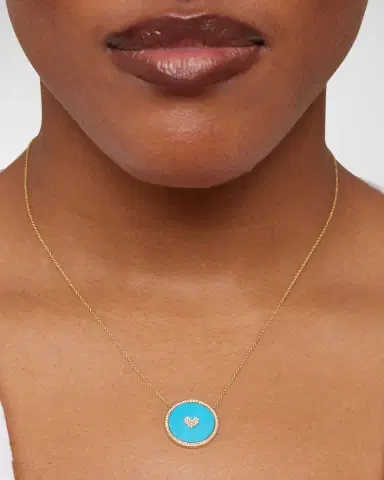 Jennifer Meyer 18K Yellow Gold Diamond Heart Turquoise Necklace | Thumbnail 1