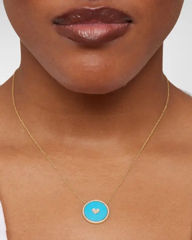 18K Yellow Gold Diamond Heart Turquoise Necklace
