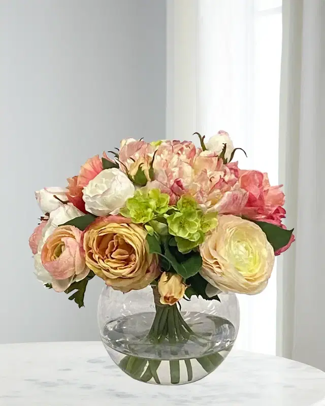 Winward Home Peony Rose in Bowl Vase