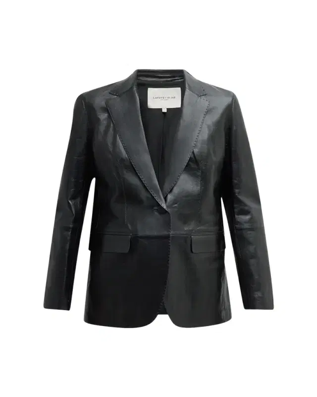 Lafayette 148 New York Nappa Leather Flap Pocket Single-Button Blazer