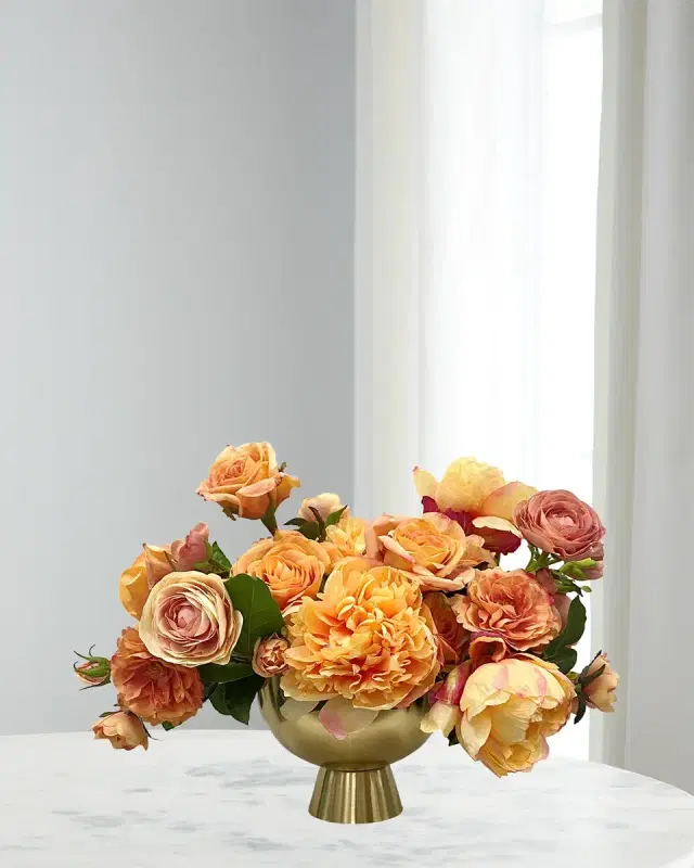 Winward Home Rose Peony in Golden Pot