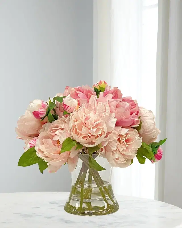Winward Home Peony Arrangement in Hurricane Vase