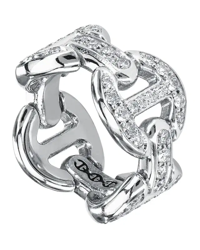 18K White Gold Quad Link Antiquated Ring