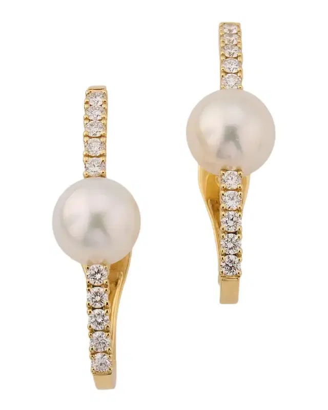 18K Yellow Gold Akoya Pearl & Diamond Earrings