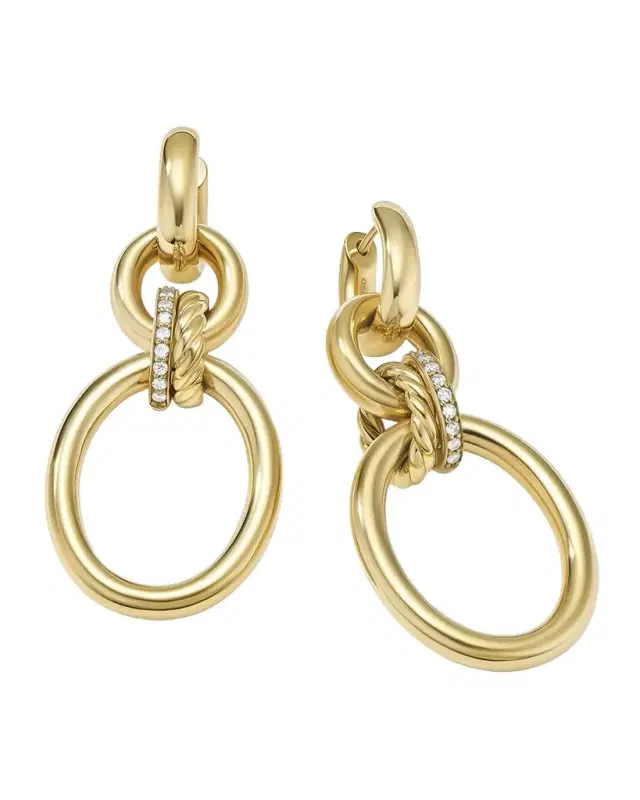 DY Mercer Circular Drop Earrings in 18K Yellow Gold with Diamonds, 50mm