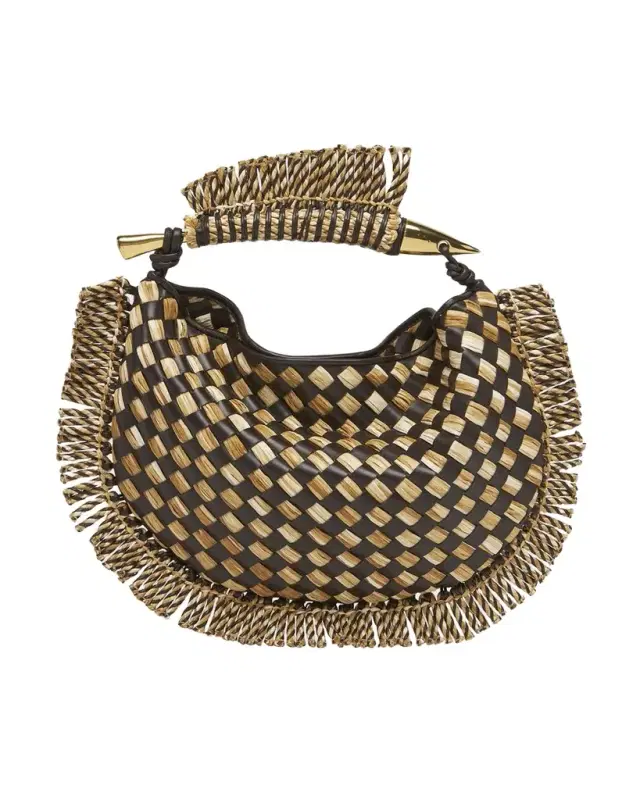 Bottega Veneta Small Sardine Fringe Raffia Top-Handle Bag