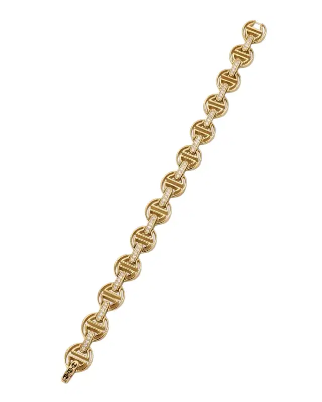 18K Yellow Gold Small Link MMV Bracelet with Diamonds