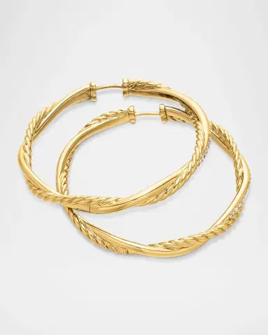 David Yurman Petite Infinity Hoop Earrings in 18K Gold with Diamonds, 4mm, 1.65"L | Thumbnail 4