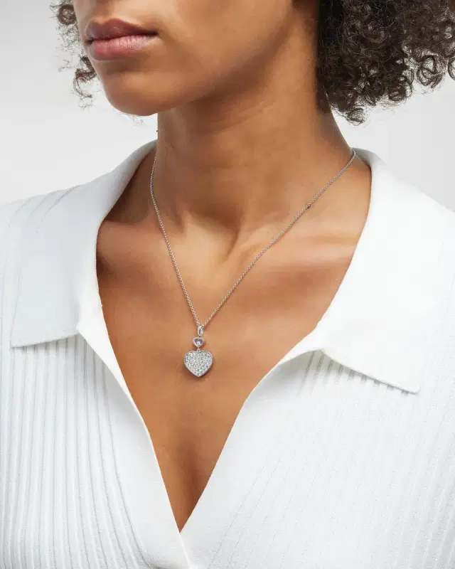 Happy Hearts 18K White Gold Diamond Bezel & Pave Pendant Necklace