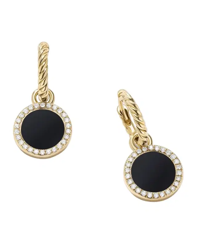 DY Elements Drop Earrings with Gemstone and Diamonds in 18K Gold, 11mm, 0.9"L