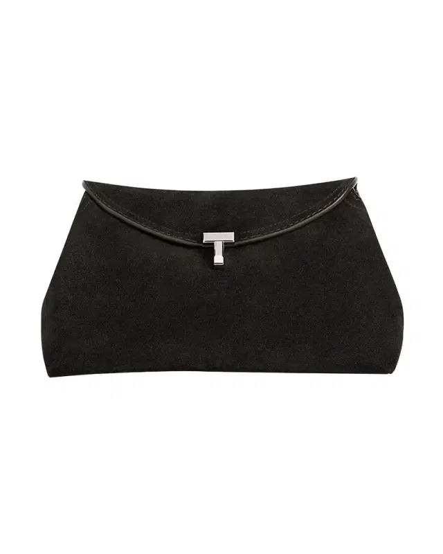 Toteme T-Lock Clutch Bag in Smooth Suede