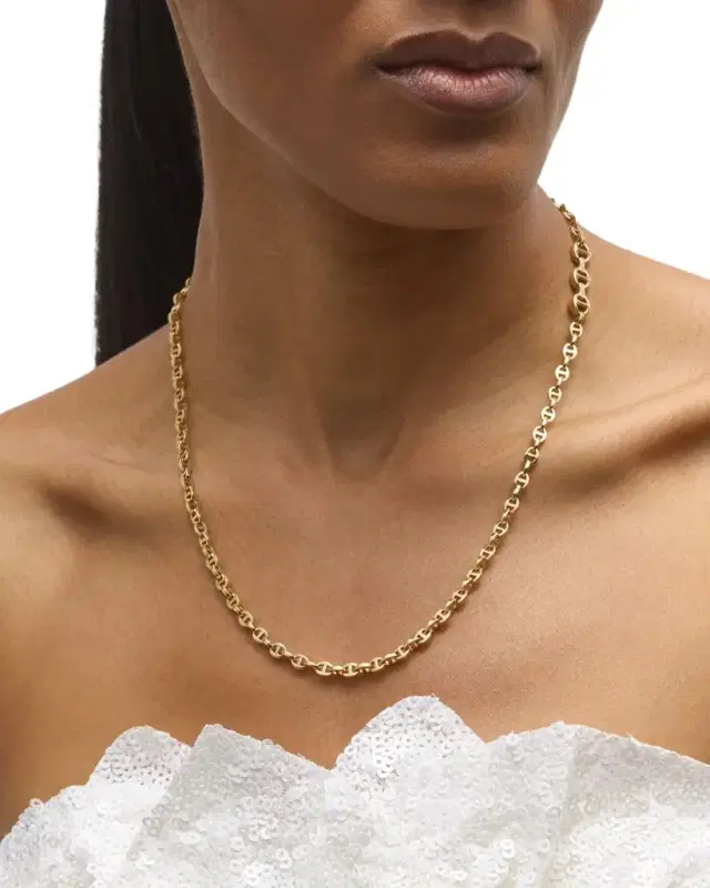 18K Yellow Gold Diamond Open-Link Chain Necklace