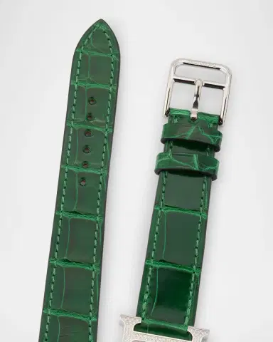 HERMÈS Heure H All Diamond Watch with Green Alligator Strap, 25 mm | Thumbnail 2