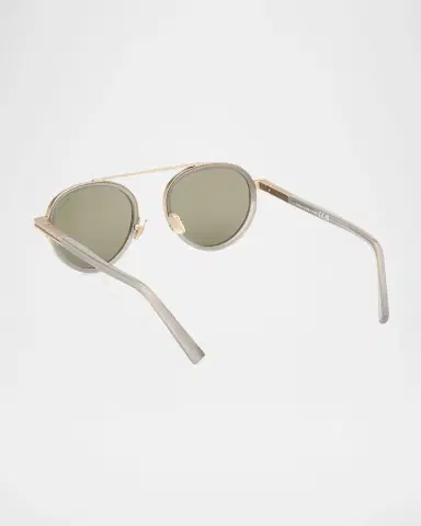 Zegna Men's ORIZZONTE II Metal-Acetate Round Sunglasses | Thumbnail 2
