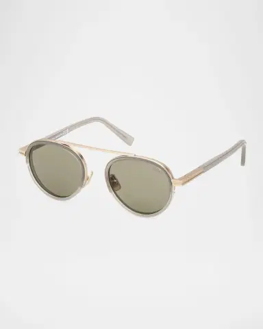 Zegna Men's ORIZZONTE II Metal-Acetate Round Sunglasses | Thumbnail 3
