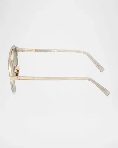 Zegna Men's ORIZZONTE II Metal-Acetate Round Sunglasses | Thumbnail 4