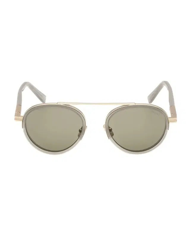 ZEGNA Men 's ORIZZONTE II Metal-Acetate Round Sunglasses
