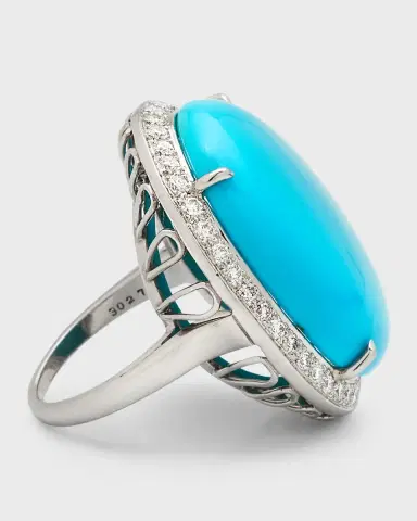 Oscar Heyman Platinum Turquoise and Diamond Halo Ring, Size 6.5 | Thumbnail 3 Oscar Heyman Platinum Turquoise and Diamond Halo Ring, Size 6.5 | Thumbnail 3