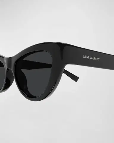 Saint Laurent Sleek Logo Plastic Cat-Eye Sunglasses | Thumbnail 2