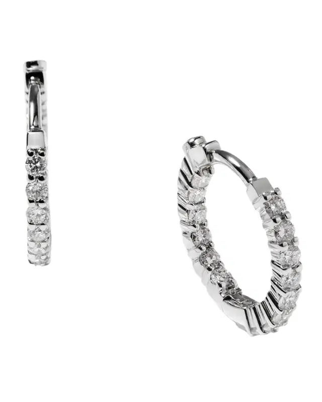 18K Gold Diamond Huggie Hoop Earrings, 16mm