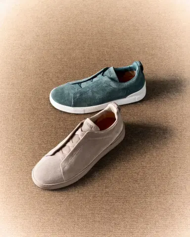 ZEGNA Men 's Triple Stitch Suede Sneakers | Thumbnail 4