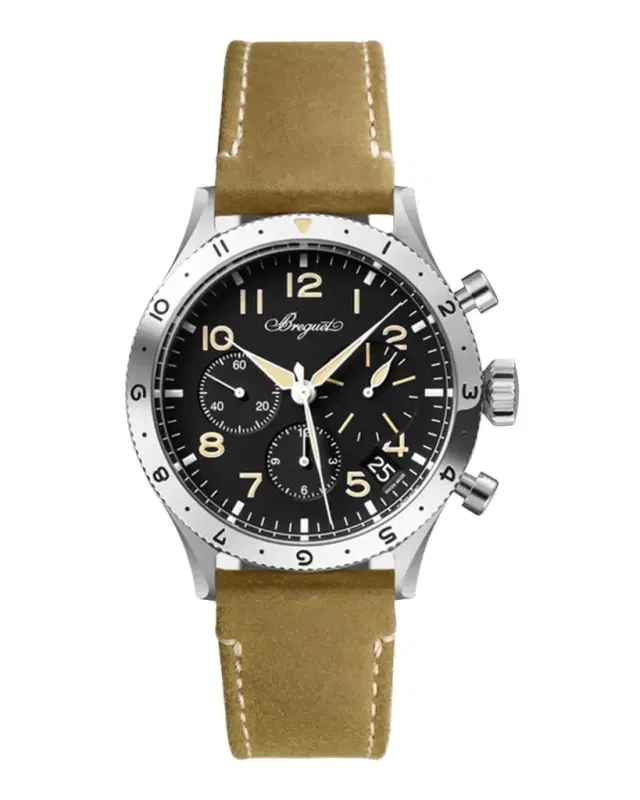 Stainless Steel Type XX 42mm Chronograph Watch with Brown Strap
