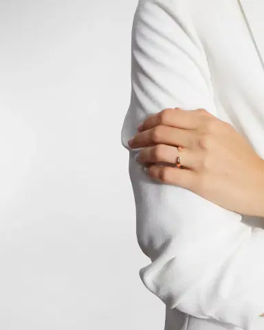 Walters Faith Ottoline Rose Gold Open Band Ring with 2 Gypsy-Set Baguette Diamonds | Thumbnail 2