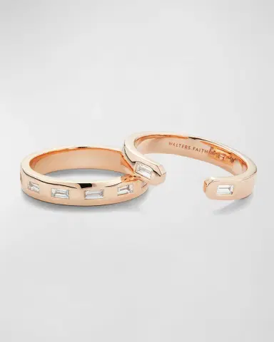 Walters Faith Ottoline Rose Gold Open Band Ring with 2 Gypsy-Set Baguette Diamonds | Thumbnail 3