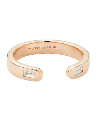 Walters Faith Ottoline Rose Gold Open Band Ring with 2 Gypsy-Set Baguette Diamonds | Thumbnail 1