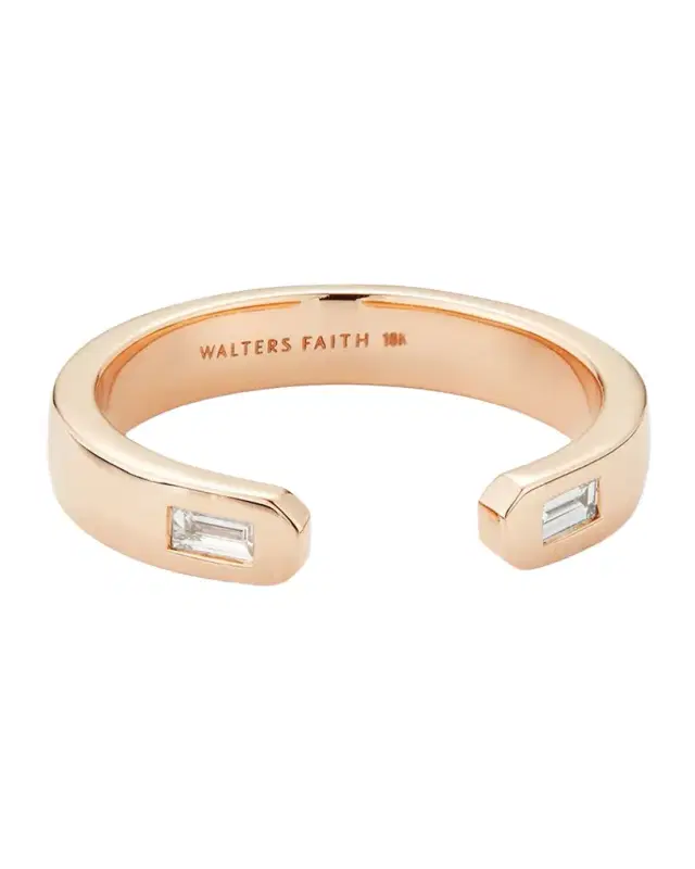 Ottoline Rose Gold Open Band Ring with 2 Gypsy-Set Baguette Diamonds