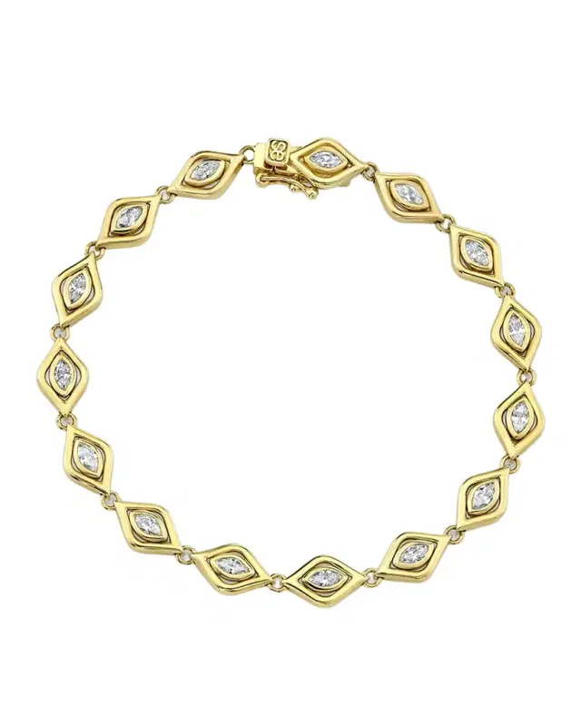 14K Yellow Gold Marquis Diamond Evil Eye Eternity Bracelet