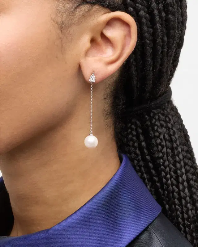 18K White Gold Diamond Pendant Earrings with Freshwater Pearls