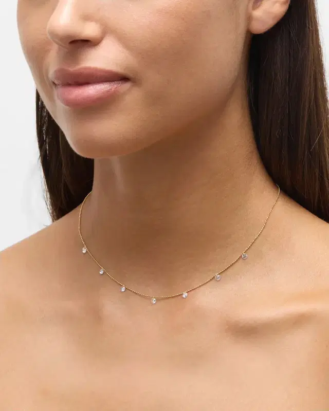 18K Yellow Gold Five-Station Floating Diamond Necklace (18K YG Small Floating Necklace)