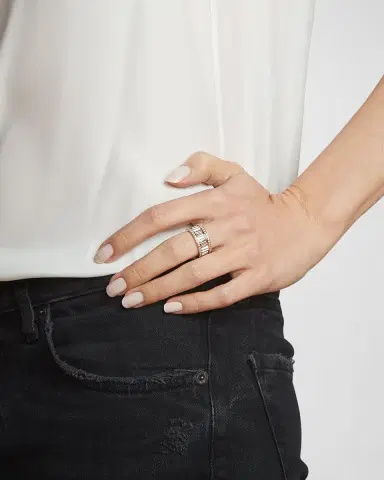 Walters Faith Clive Rose Gold Narrow Fluted Band Ring with Diamonds Rails | Thumbnail 2