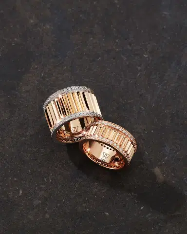 Walters Faith Clive Rose Gold Narrow Fluted Band Ring with Diamonds Rails | Thumbnail 3
