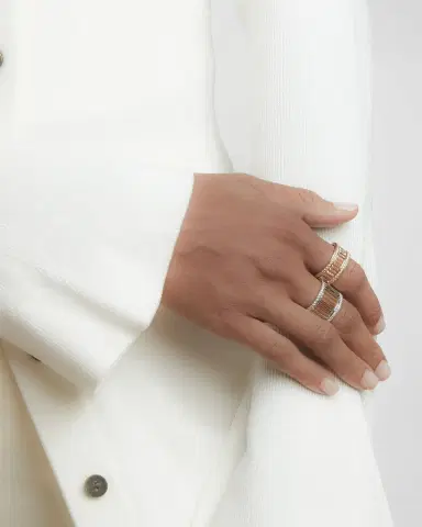Walters Faith Clive Rose Gold Narrow Fluted Band Ring with Diamonds Rails | Thumbnail 4