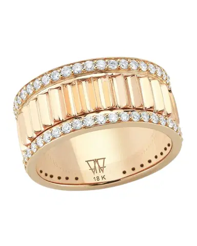 Walters Faith Clive Rose Gold Narrow Fluted Band Ring with Diamonds Rails | Thumbnail 1