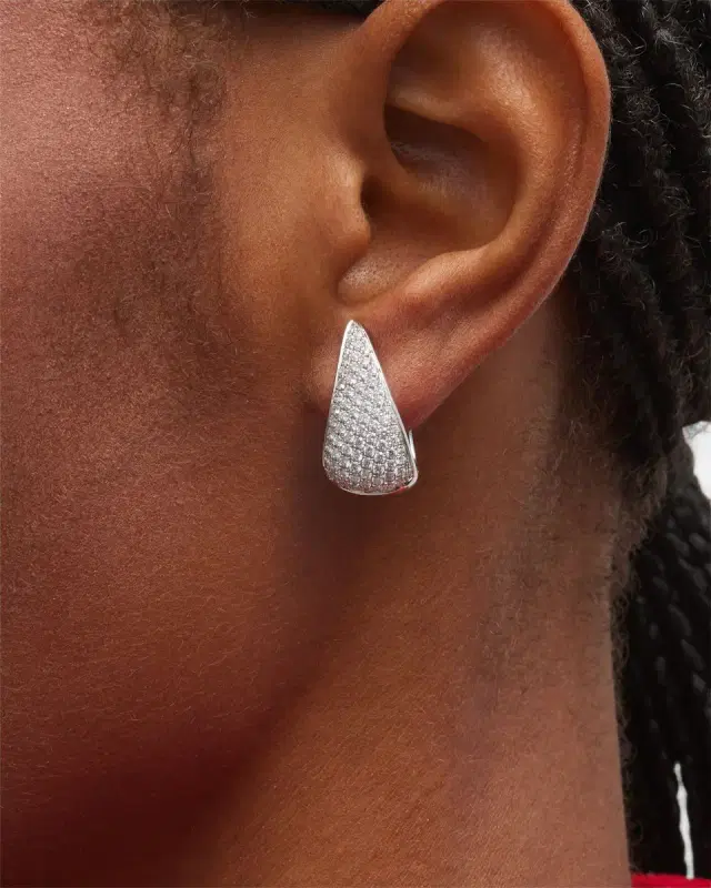 18K White Gold Pave Claw Earrings
