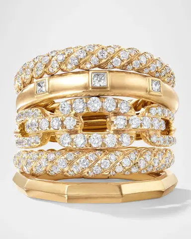David Yurman Stax Five Row Ring in 18K Yellow Gold with Diamonds, 21mm | Thumbnail 2