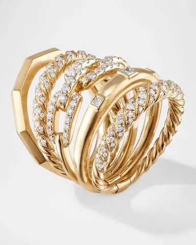 David Yurman Stax Five Row Ring in 18K Yellow Gold with Diamonds, 21mm | Thumbnail 3