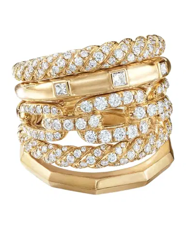 David Yurman Stax Five Row Ring in 18K Yellow Gold with Diamonds, 21mm | Thumbnail 1