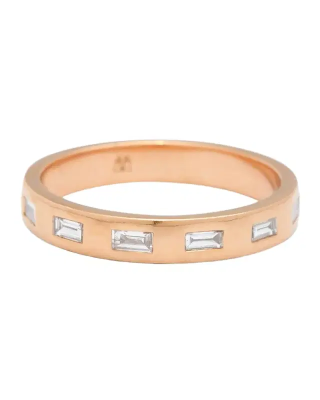 Ottoline Rose Gold Band Ring with Gypsy-Set Baguettes