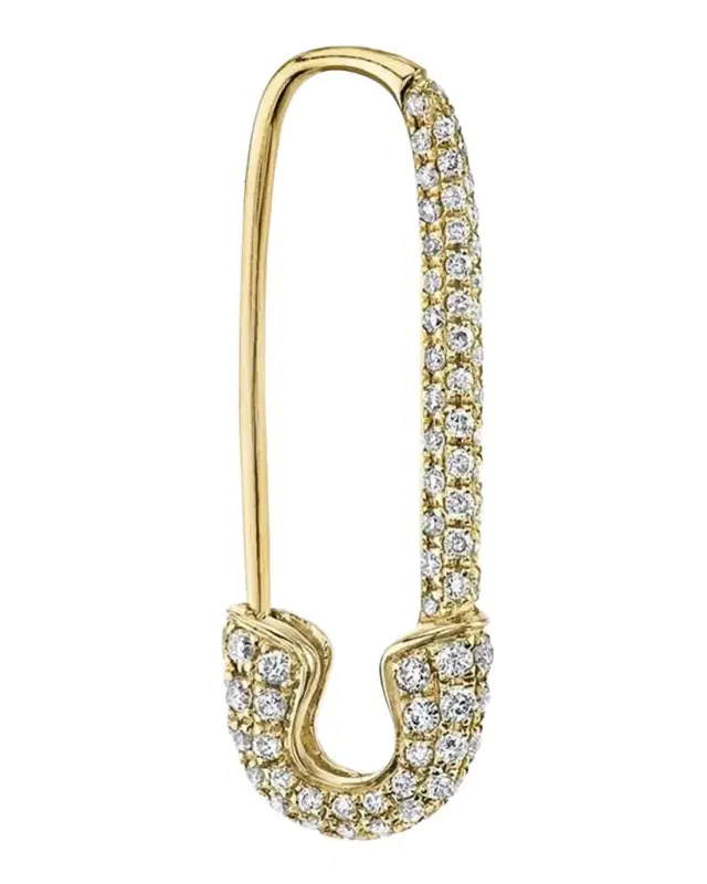 18k Yellow Gold Diamond Safety Pin Earring, Single