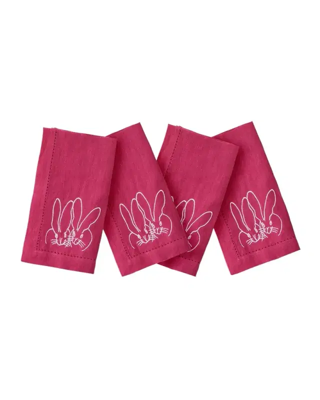 Hunt Slonem Embroidered Duet Bunny Linen Dinner Napkin