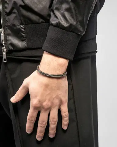 Marco Dal Maso Men 's Acies Thin Bangle Bracelet, Silver | Thumbnail 2