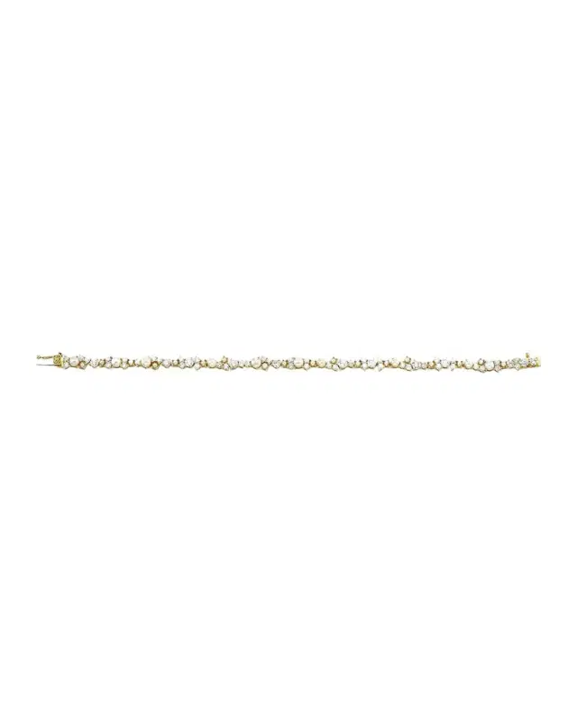 14K Gold, Diamond and Pearl Cocktail Tennis Bracelet