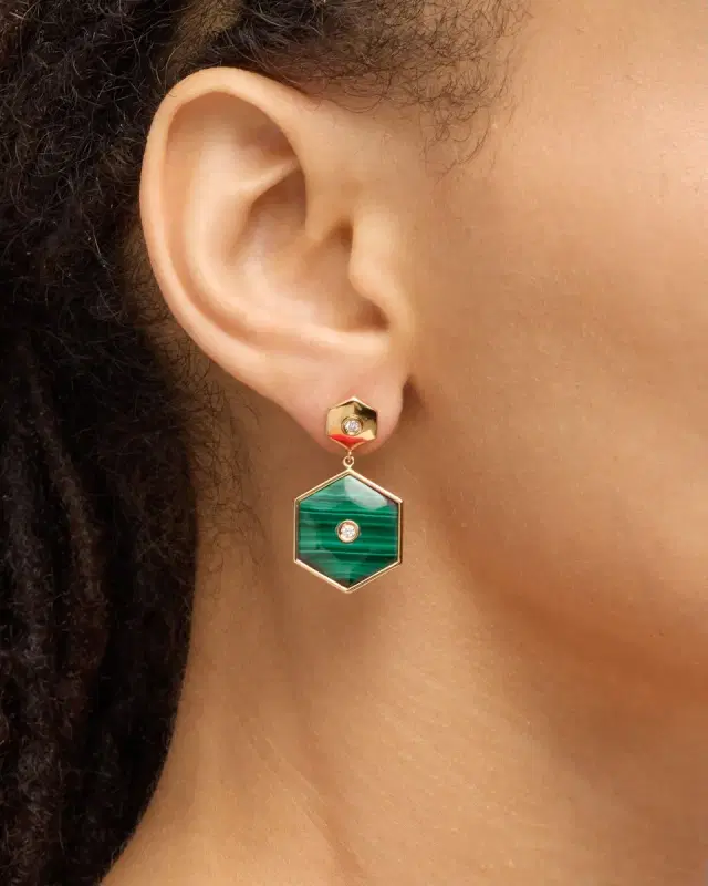 Baia Sommersa 18K Yellow Gold Malachite and Diamond Earrings