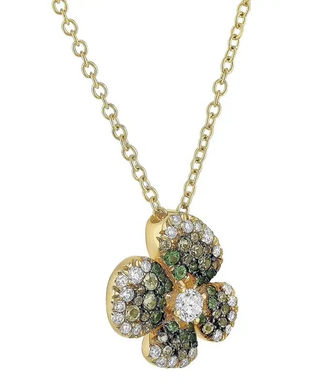 18K Yellow Gold Ischia Pendant Necklace with Ombre Diamonds and Tsvaorite